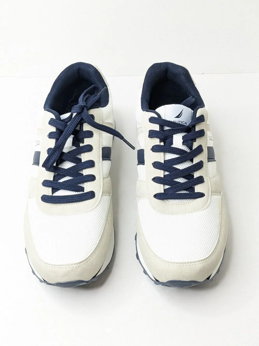 Nautica Outfall 3 Casual Lace-up Sneakers Beige White Navy Men's 10.5